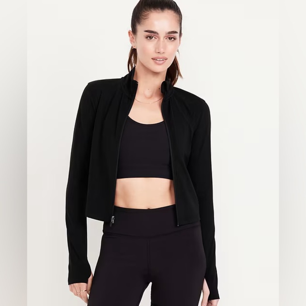NWT! Old Navy Black StudioSmooth Full-Zip Cropped Jacket - Size Large Petite 🪙